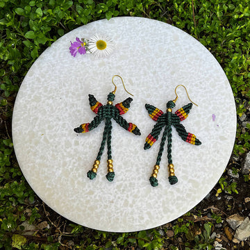 Olive Macrame Firefly Earrings